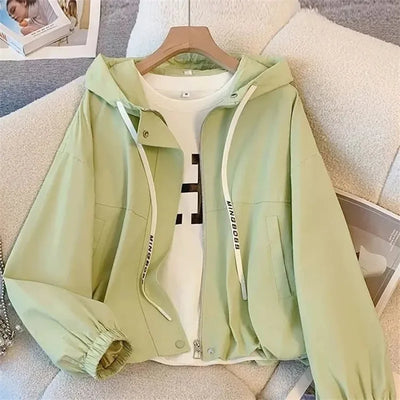 Women's Jacket Fashion Hooded Windbreaker New Spring Autumn Female Casual Short Coat Outwear Pink Green White Female Outerwear