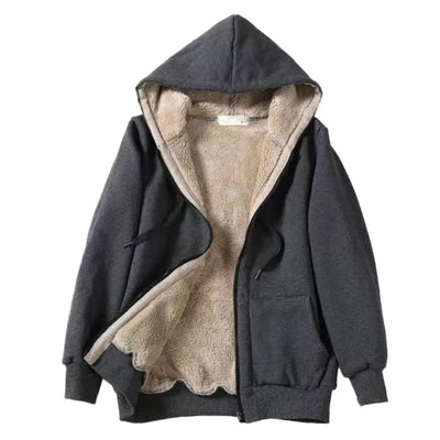 Women Hoodie Fleeced Lined Solid Color Jacket Autumn Winter Loose Drawstring Sweatshirt Coat Outwear Parka Warm Hooded Coat 후드티