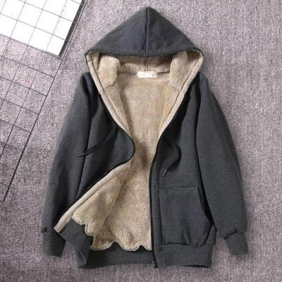 Women Hoodie Fleeced Lined Solid Color Jacket Autumn Winter Loose Drawstring Sweatshirt Coat Outwear Parka Warm Hooded Coat 후드티