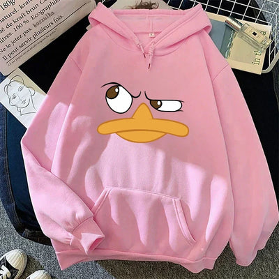 Funny Cartoon Print Hoodie for Woman All Season Daily Casual Sporty Hooded Sweatshrits Female Home Outdoor Comfort Warm Pullover
