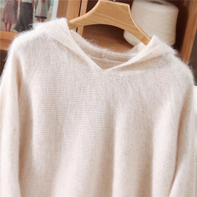 Women's hoodie, new autumn and winter sweaters Women's, mink cashmere knitted hooded pullover, fashionable elegant jumper top
