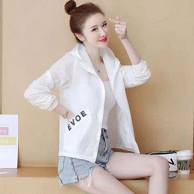 Women's Jacket 2025 New Summer Sun Protection Thin Coat Zipper Hooded Loose Windbreaker Jackets Famale Basic Coats Outwear