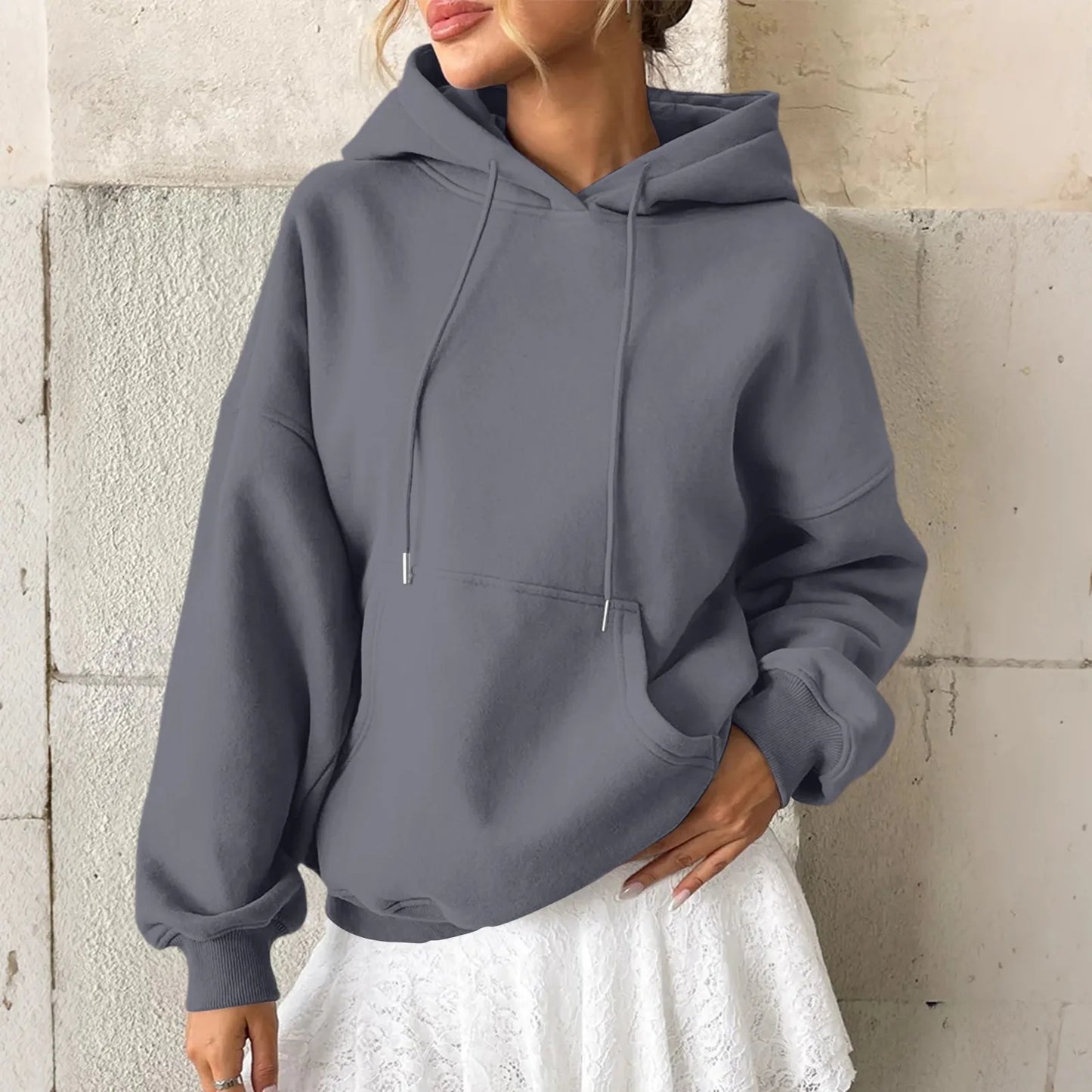 YHOPE Women's Hoodie Casual Fashion Long Sleeved Solid Color Hooded Hoodie