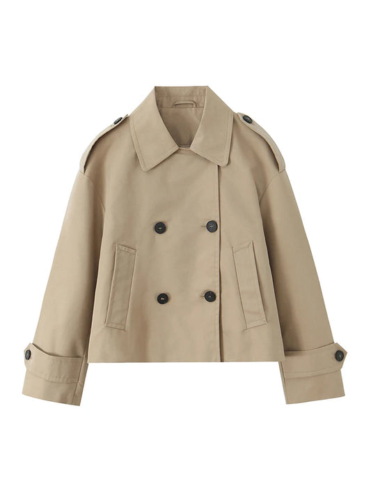 Women Jacket 2025 Autumn Winter Solid Color Long Sleeve Double-Breasted Windcoat style Jackets Coat Woman Casual New Outerwear