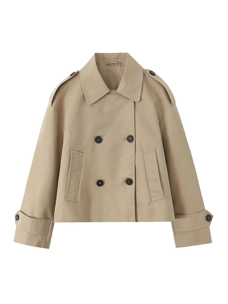 Women Jacket 2025 Autumn Winter Solid Color Long Sleeve Double-Breasted Windcoat style Jackets Coat Woman Casual New Outerwear