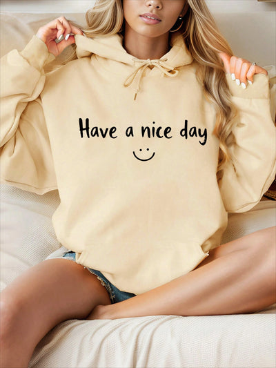 Women's Hoodie Has A Nice Day and A Smile Print 2025 New Autumn and Winter Top Hooded Long Sleeved Women's Casual Clothing