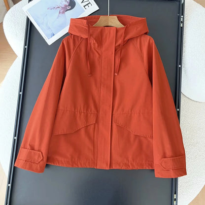 Women's Red Jacket Windproof Waterproof  2025 Casual Hooded Coat