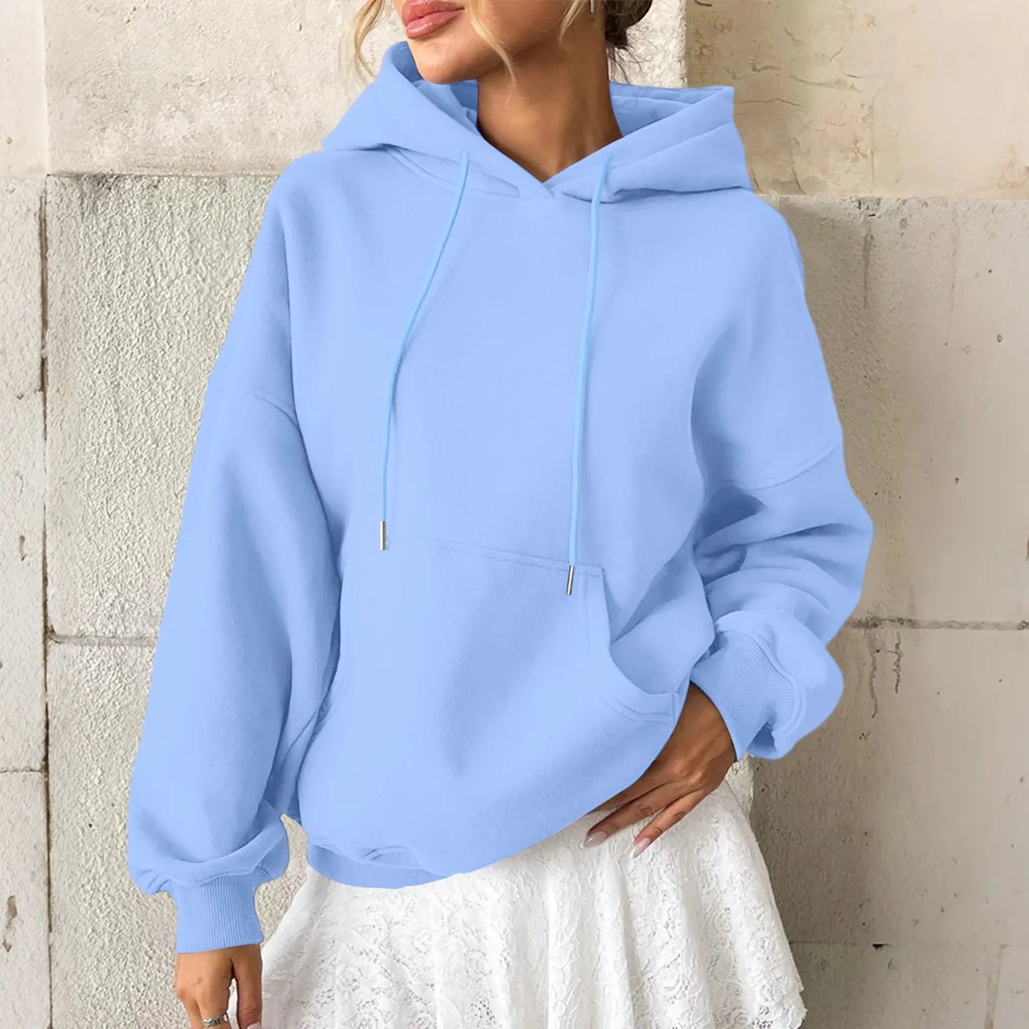 YHOPE Women's Hoodie Casual Fashion Long Sleeved Solid Color Hooded Hoodie