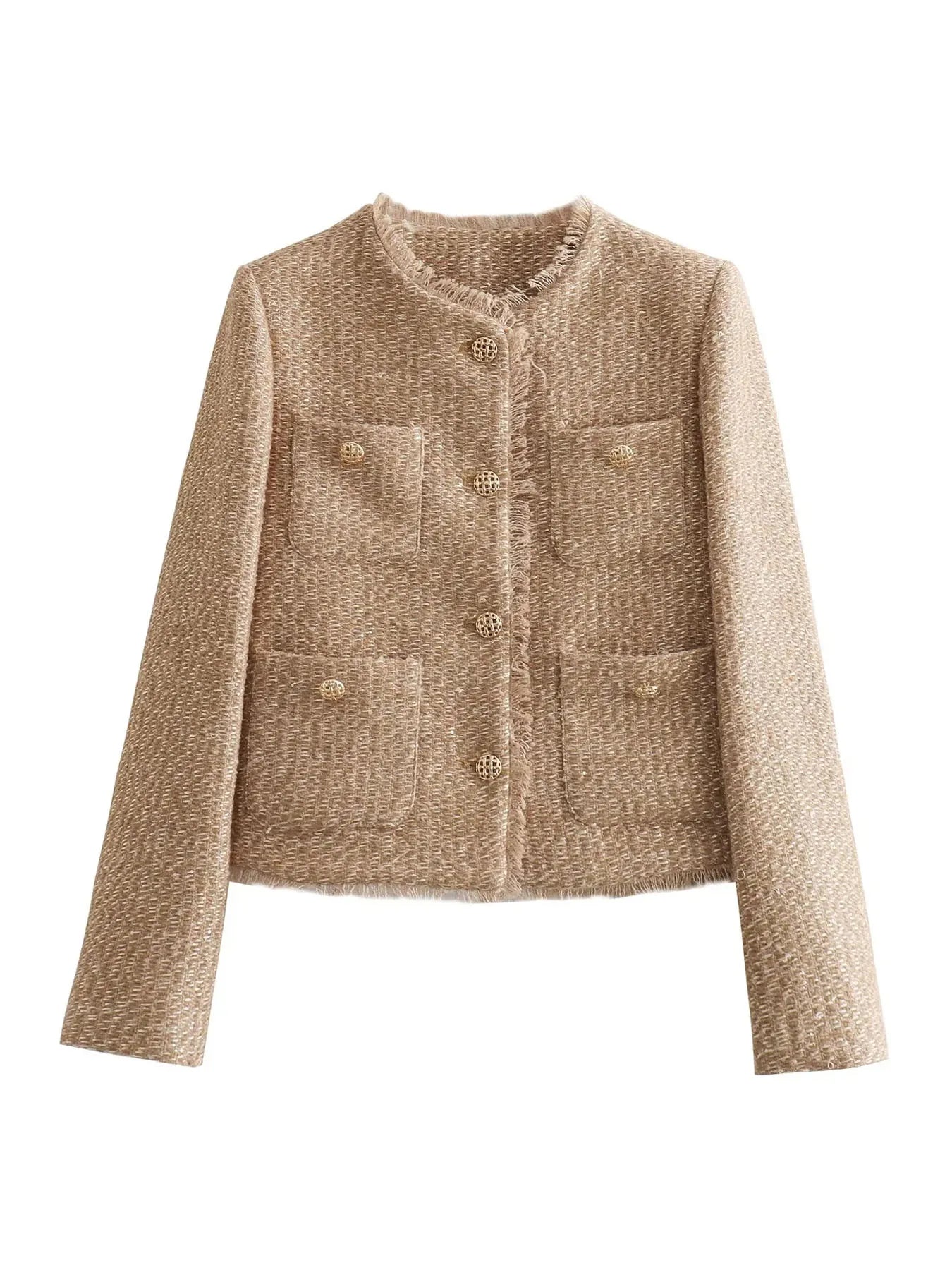 MUJER Women's Jacket Coat Tweed Cropped Jacket New in Outerwears Autumn Winter Crop jacket Woman Long Sleeve Elegant Short Coats