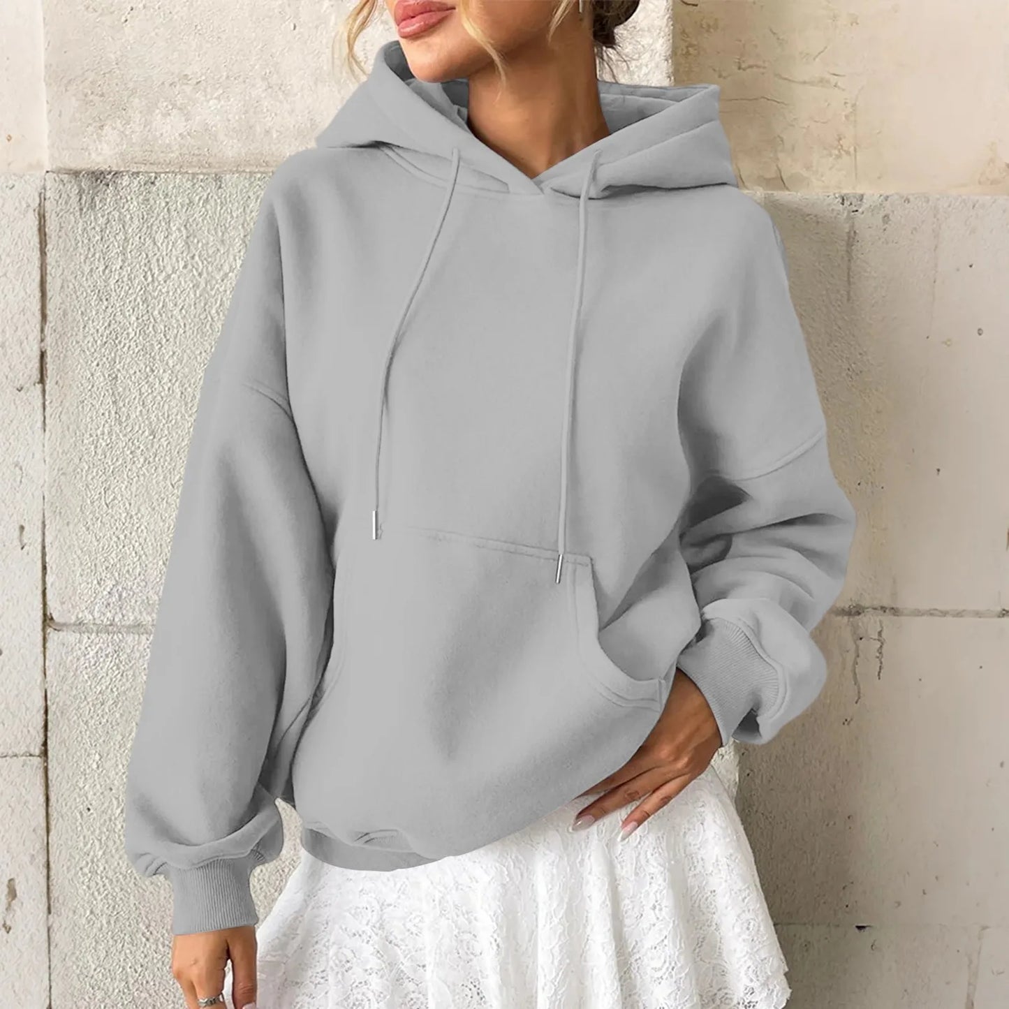 YHOPE Women's Hoodie Casual Fashion Long Sleeved Solid Color Hooded Hoodie